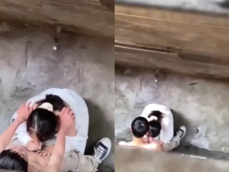 Quay lén học sinh nữ mút chuối anh bồ ở khe nhà