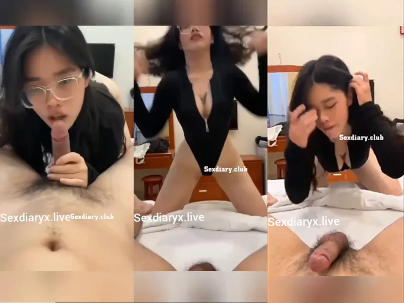 Em rau vú bự kính cận liếm chuối điêu luyện